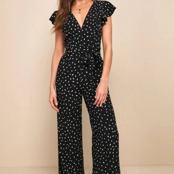 Lulus Pants Jumpsuits Lulus Fine Print Black And White Print